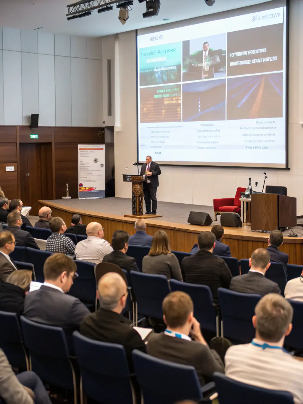 A photograph of the closing keynote speaker at the 2021 Birmingham Entrepreneurship Forum, addressing a large audience.