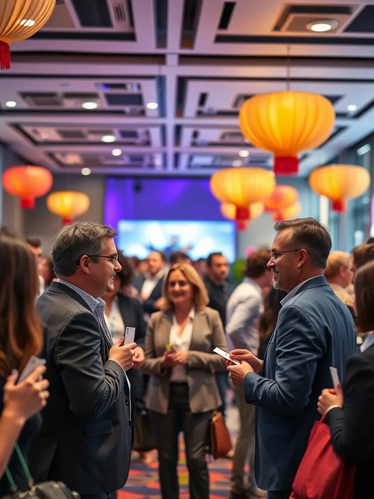 A photograph of attendees networking at the 2024 London Startup Summit, with visible branding and sponsor logos in the background.