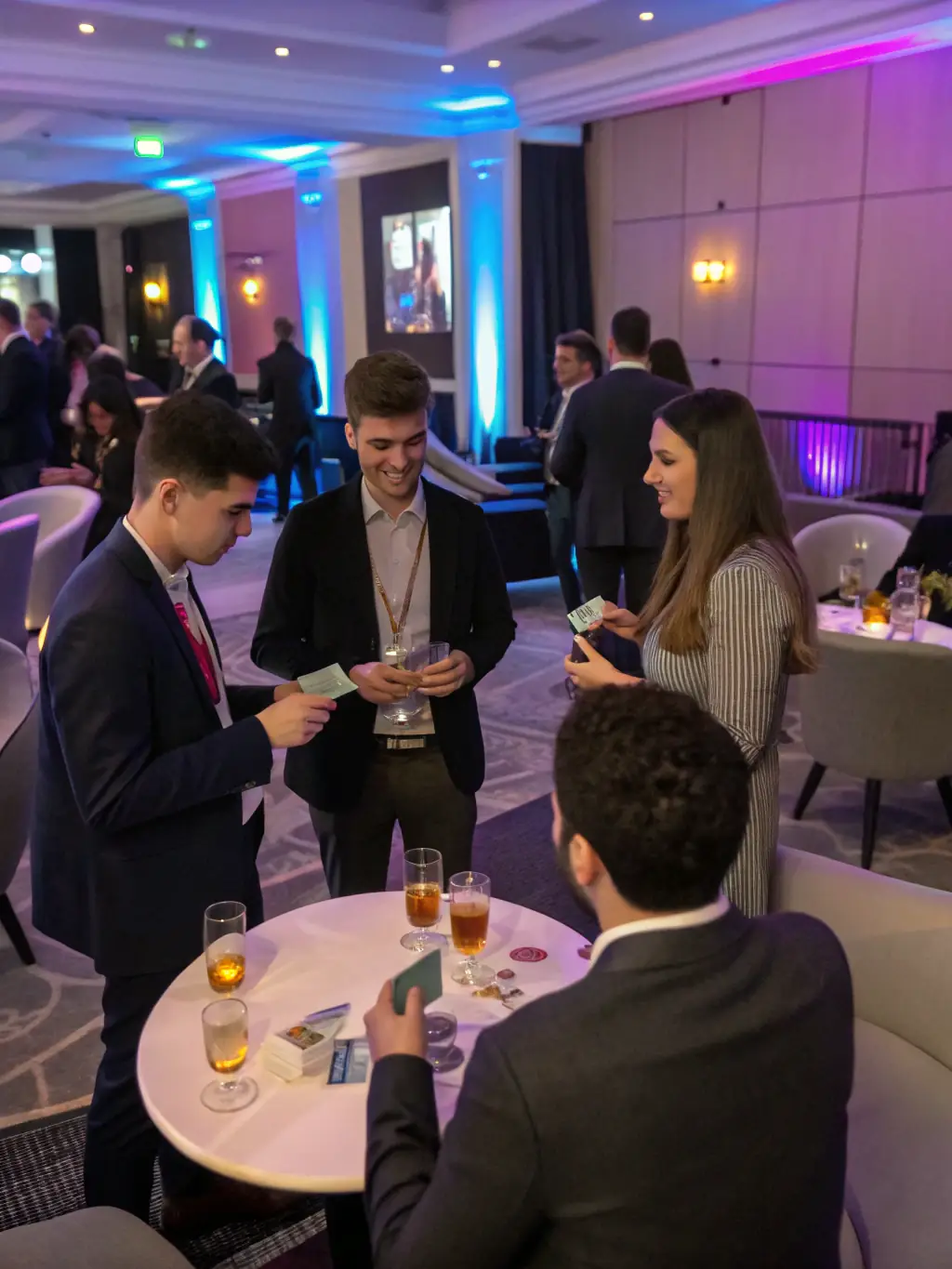A vibrant photograph capturing the energy of a startup conference in London, with attendees networking and engaging in discussions.